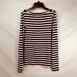 GAP The Modern Tee Maroon and White Striped Boat Neck Long Sleeve Tee Size S